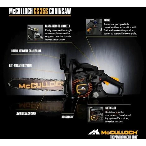 Meilleure affaire 👍 McCulloch Tronçonneuse Thermique Soft Start - Chaîne 14" - CS 35S ❤️ 3 Meilleure affaire 👍 McCulloch Tronçonneuse Thermique Soft Start - Chaîne 14" - CS 35S ❤️ – Image 3